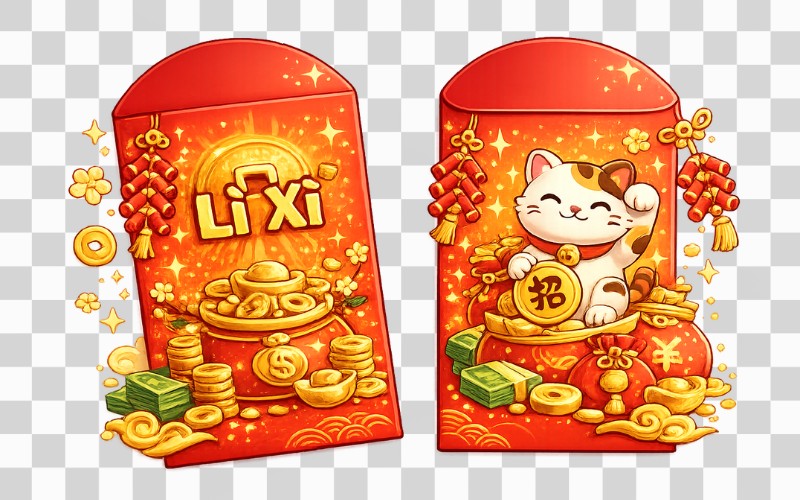 Lì xì vector kết hợp biểu tượng tài lộc