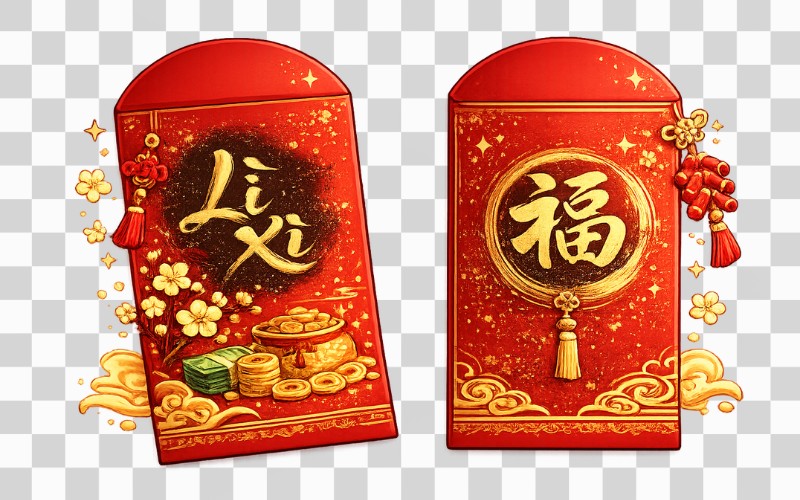 Lì xì vector phong cách thư pháp