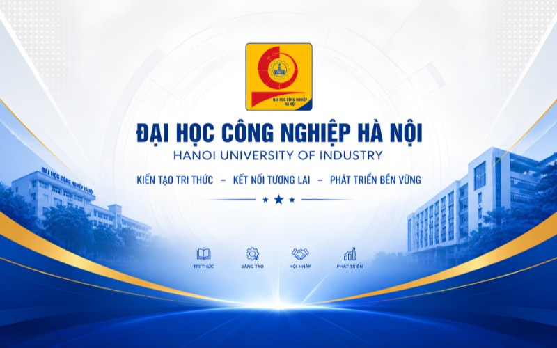 Logo Đại học Công nghiệp Hà Nội kết hợp backdrop sự kiện