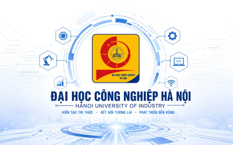 Logo Đại học Công nghiệp Hà Nội kết hợp biểu tượng công nghệ