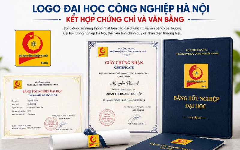Logo Đại học Công nghiệp Hà Nội kết hợp chứng chỉ và văn bằng