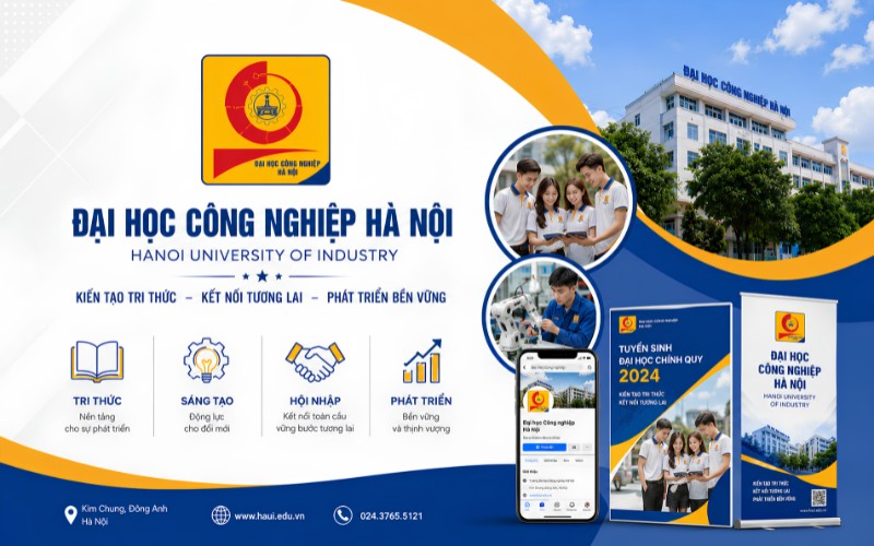Logo Đại học Công nghiệp Hà Nội kết hợp thiết kế truyền thông
