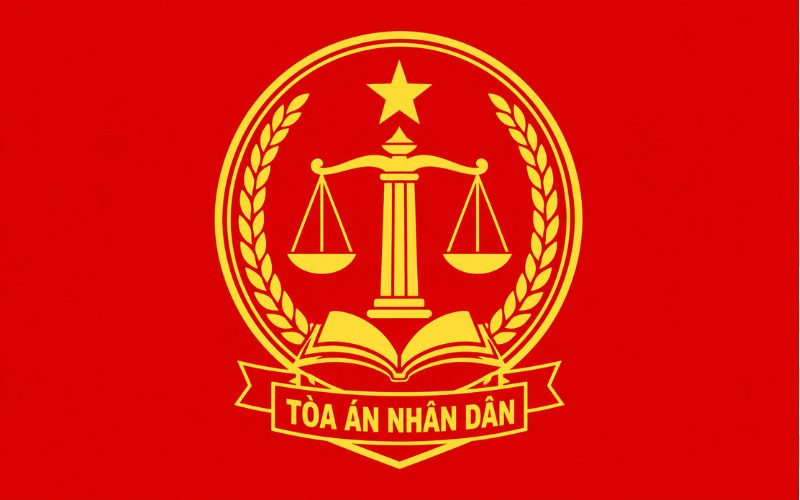 Logo tòa án trên nền đỏ truyền thống