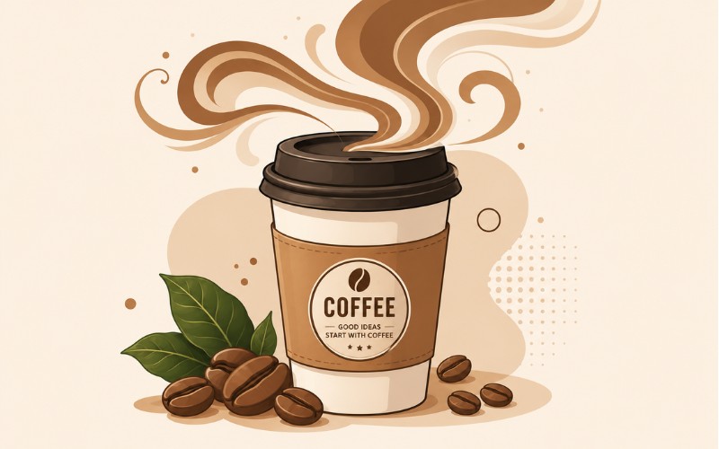 Ly coffee vector có khói bay nghệ thuật