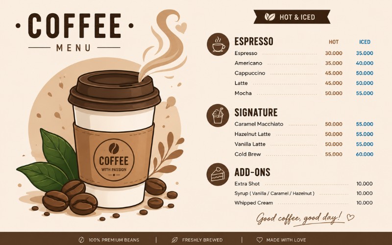 Ly coffee vector dùng cho menu quán cà phê