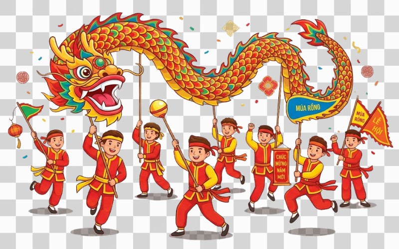 Múa rồng vector hoạt hình