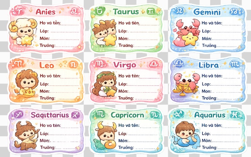Nhãn vở vector theo cung hoàng đạo