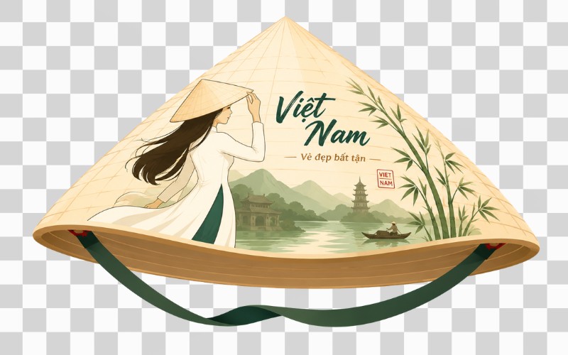 Nón lá vector kết hợp con người