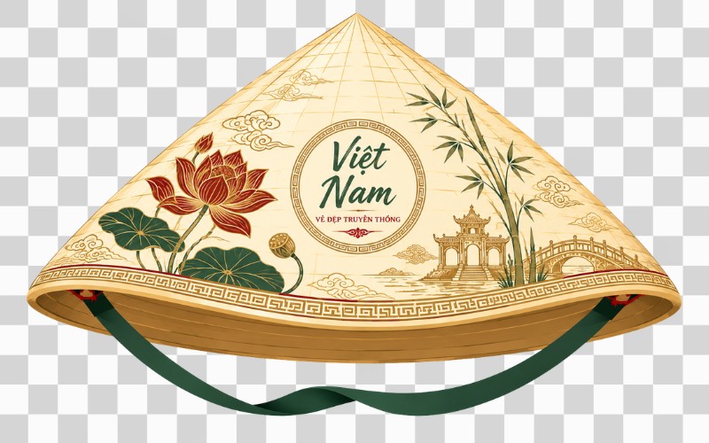 Nón lá vector kết hợp hoa văn truyền thống