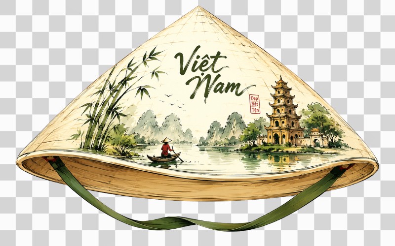 Nón lá vector phong cách tranh vẽ