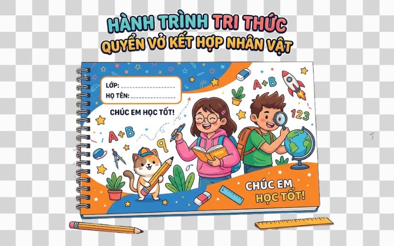 Quyển vở vector kết hợp nhân vật