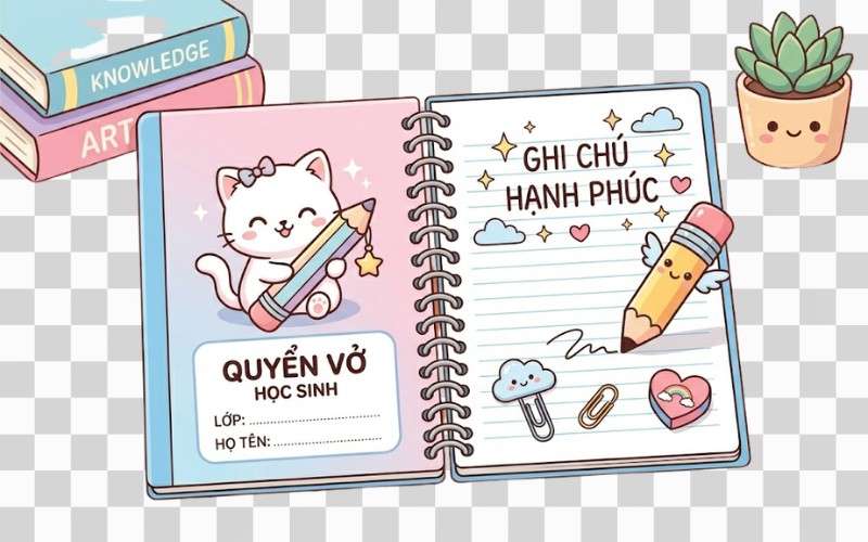Quyển vở vector phong cách kawaii