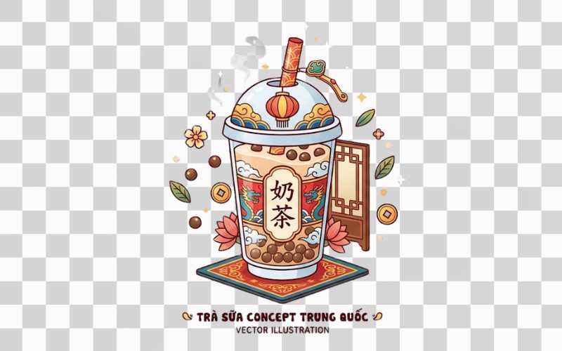 Trà sữa vector concept Trung Quốc