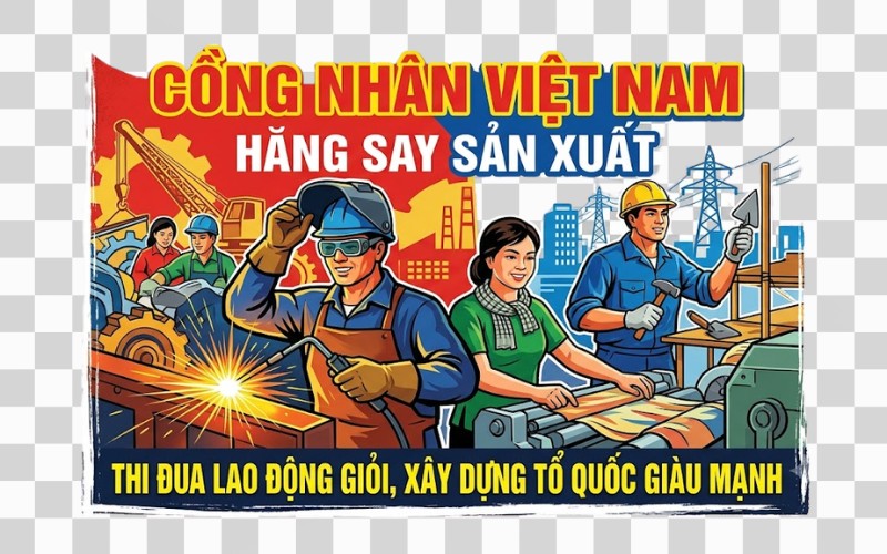 Tranh cổ động công nhân PNG nền trong suốt