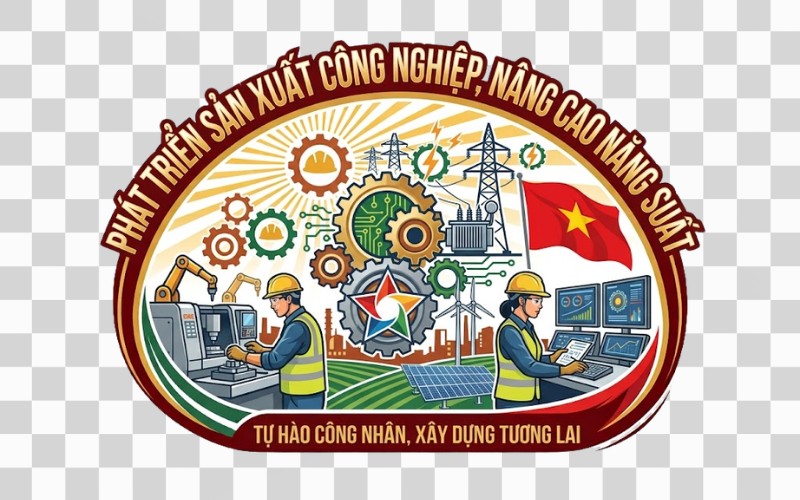 Tranh cổ động công nhân chủ đề sản xuất công nghiệp