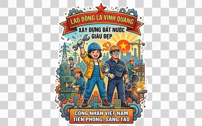 Tranh cổ động công nhân phong cách hoạt hình