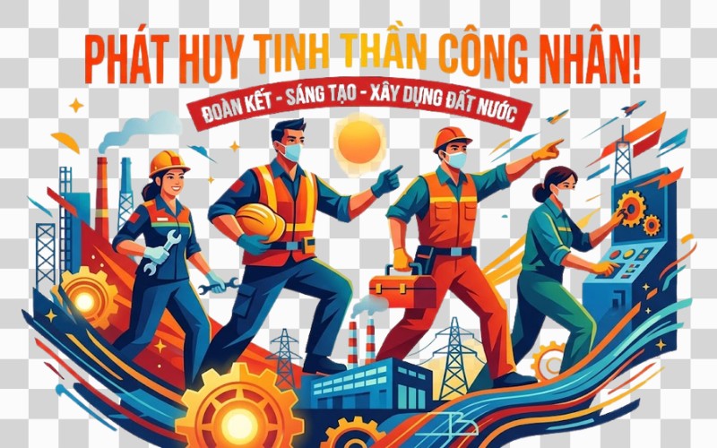 Tranh cổ động công nhân vector hiện đại