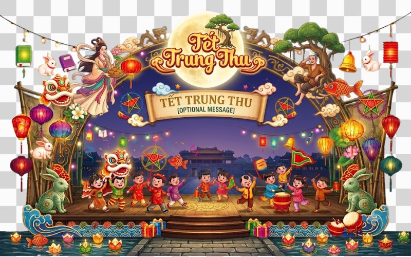 Backdrop trung thu PSD có chị Hằng chú Cuội vector