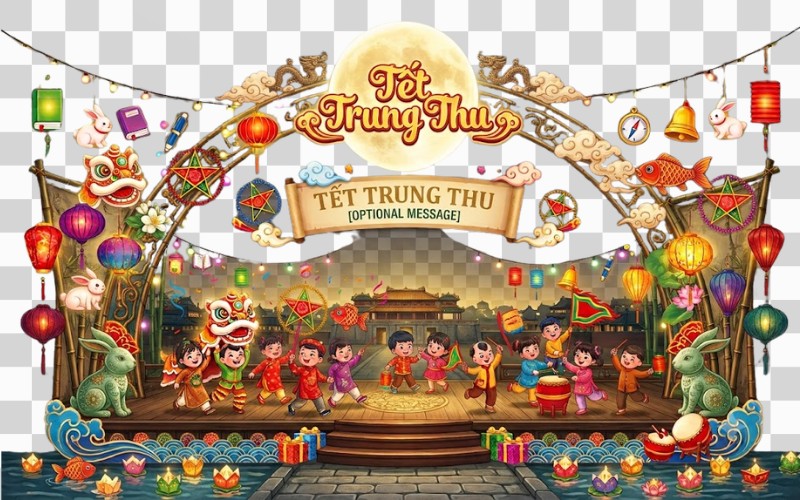 Backdrop trung thu PSD lồng đèn – trăng rằm