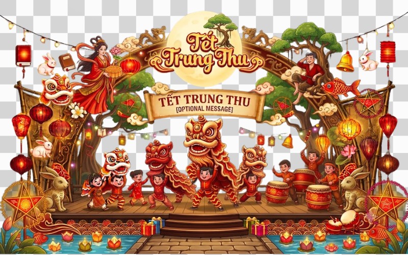 Backdrop trung thu PSD phong cách hoạt hình dễ thương