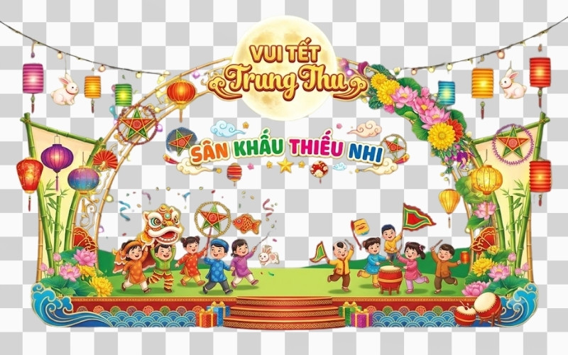 Backdrop trung thu PSD sân khấu thiếu nhi