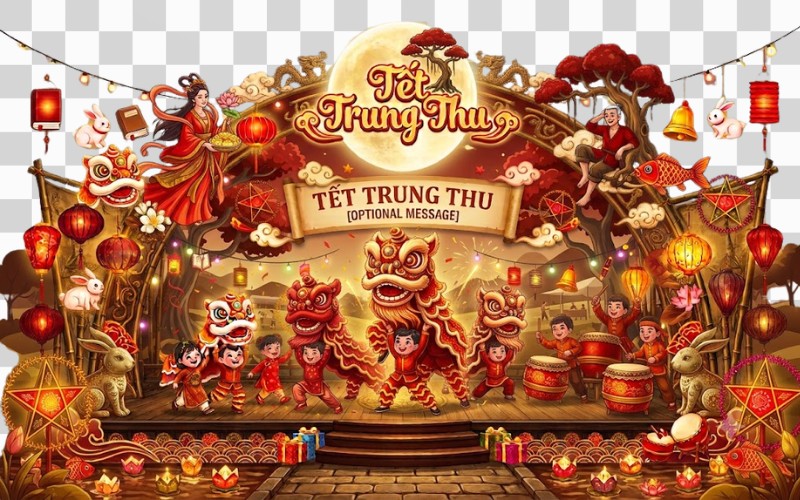 Backdrop trung thu PSD tone màu vàng – đỏ truyền thống