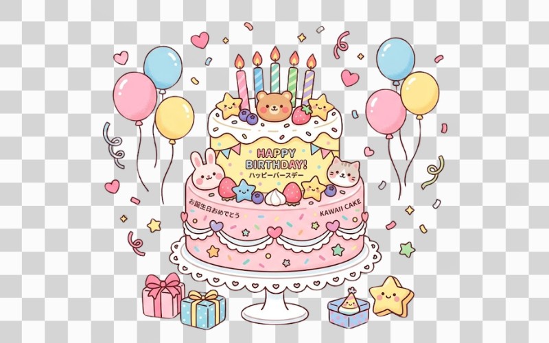 Bánh sinh nhật vector kawaii Nhật Bản