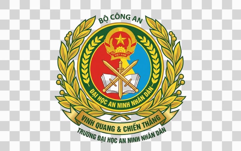 Logo Đại học An ninh nhân dân kết hợp vòng nguyệt quế – biểu tượng chiến thắng