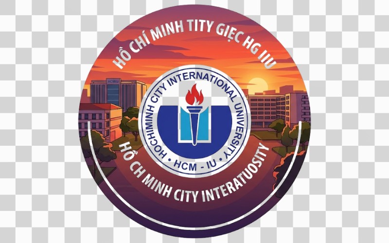 Logo HCMIU kết hợp cảnh hoàng hôn khuôn viên trường