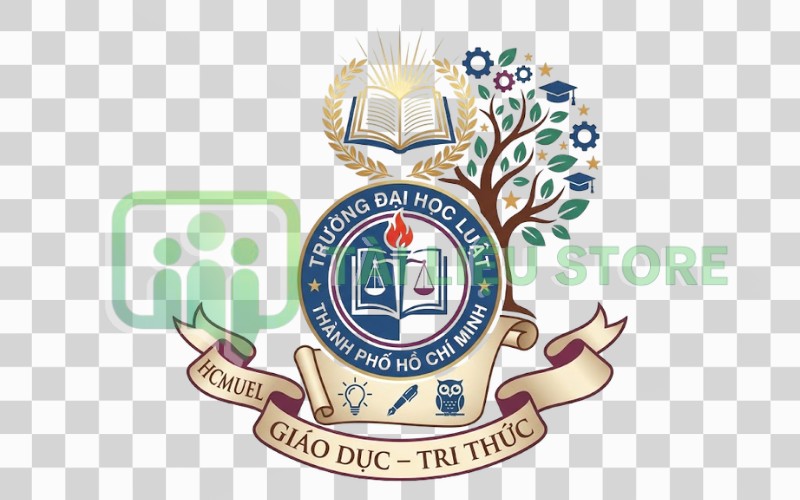 Logo HCMUEL kết hợp biểu tượng giáo dục – tri thức