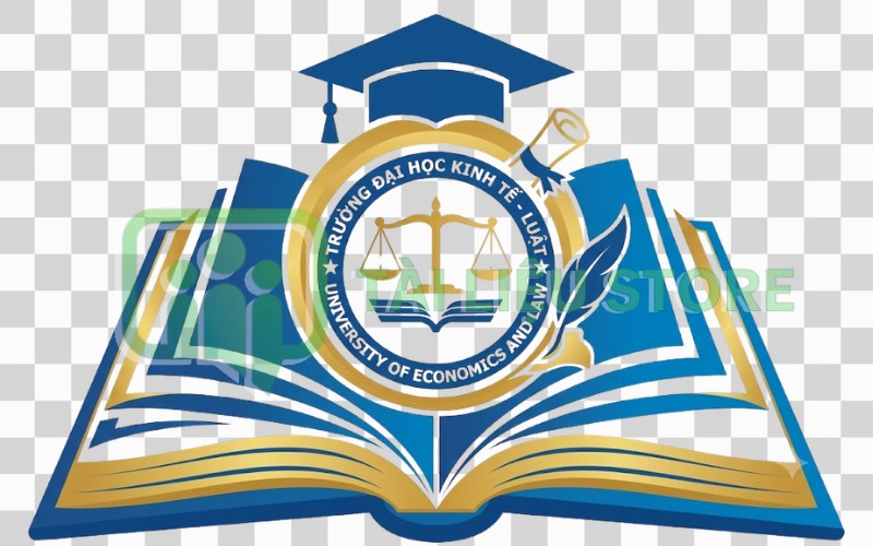 Logo HCMUEL kết hợp biểu tượng sách – học thuật