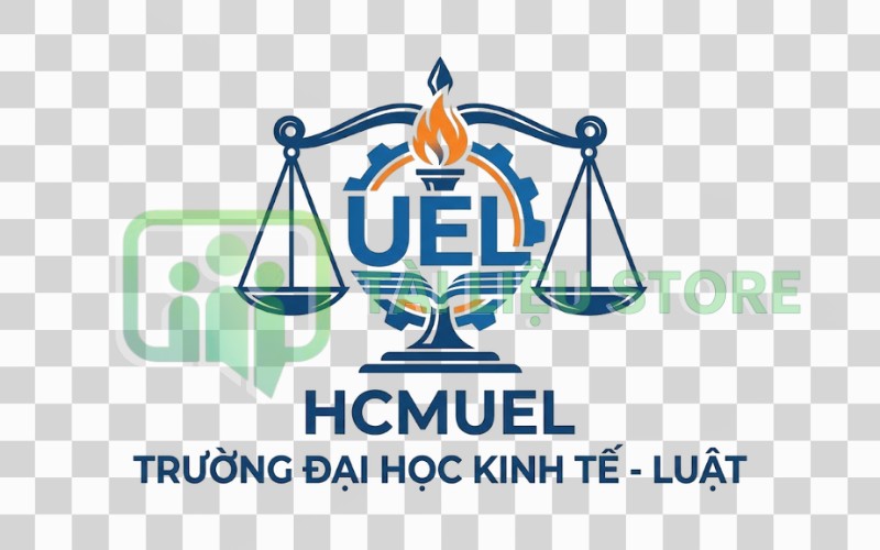 Logo HCMUEL kết hợp cán cân công lý – luật pháp