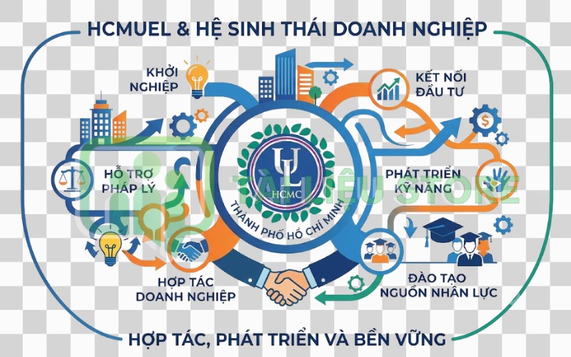 Logo HCMUEL kết hợp hệ sinh thái doanh nghiệp