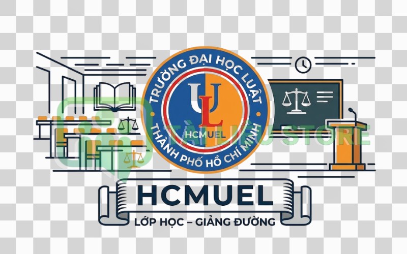 Logo HCMUEL kết hợp lớp học – giảng đường