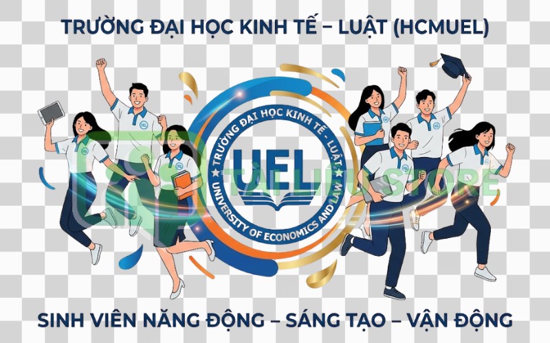 Logo HCMUEL kết hợp sinh viên năng động