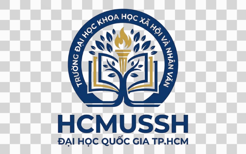 Logo HCMUSSH kết hợp biểu tượng sách – tri thức
