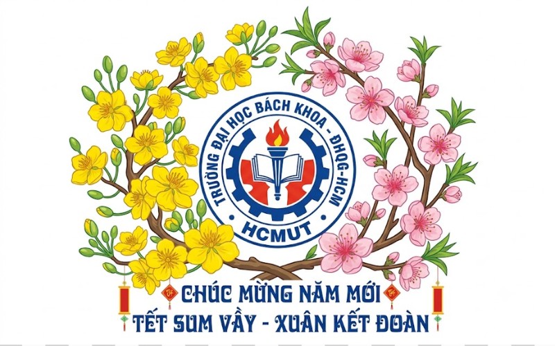 Logo HCMUT kết hợp hoa mai – hoa đào