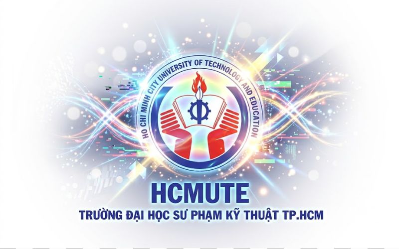 Logo HCMUTE kết hợp hiệu ứng ánh sáng, tia sáng sáng tạo