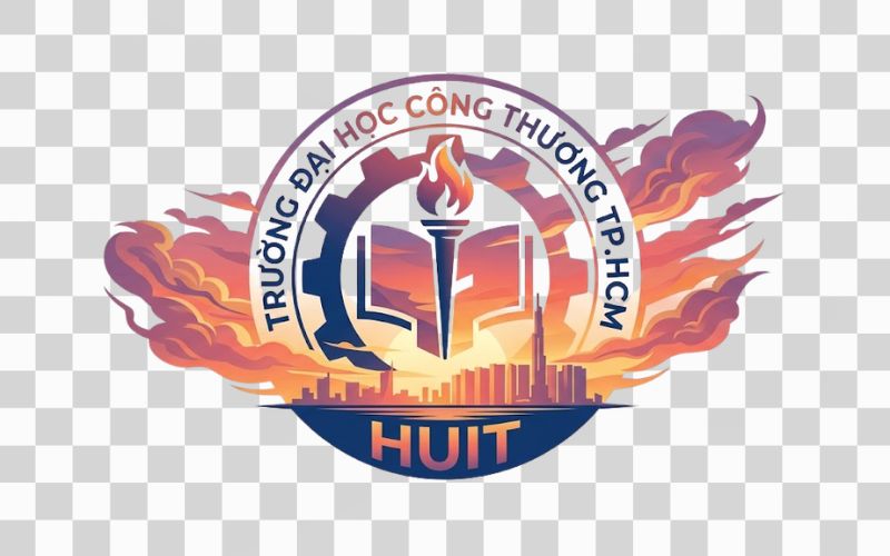 Logo HUIT kết hợp bầu trời hoàng hôn nghệ thuật