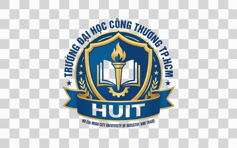 Logo HUIT kết hợp hình khiên biểu trưng bảo vệ tri thức