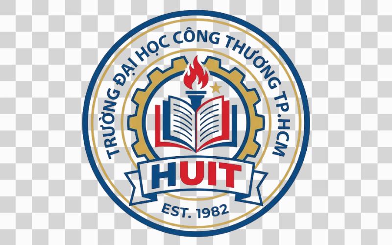 Logo HUIT kết hợp sách và biểu tượng tri thức