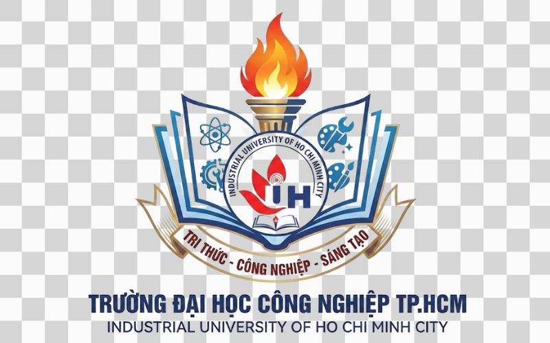 Logo IUH kết hợp sách và ngọn đuốc tri thức