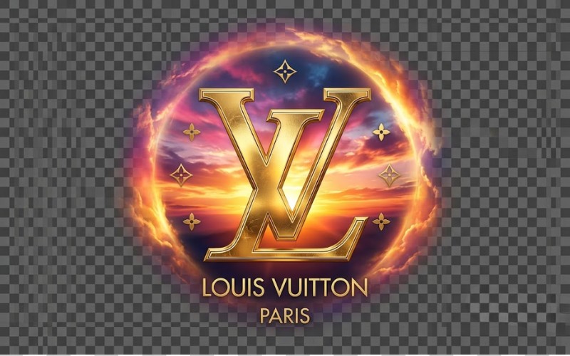 Logo Louis Vuitton PNG kết hợp bầu trời hoàng hôn