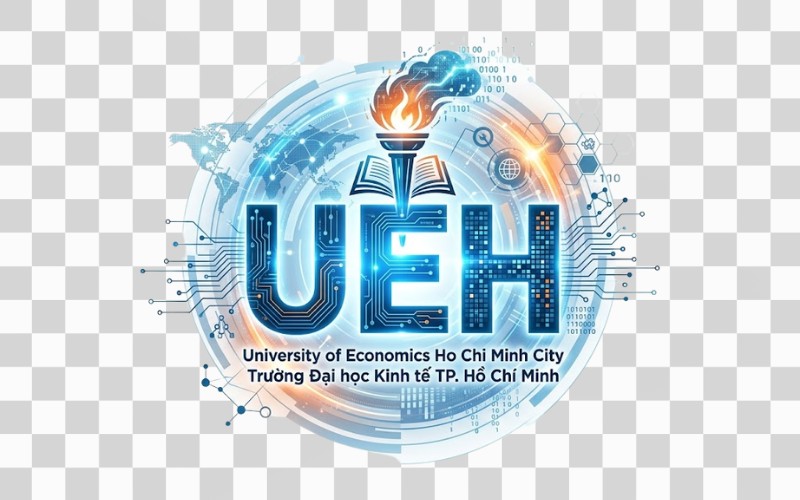 Logo UEH kết hợp họa tiết công nghệ & chuyển đổi số