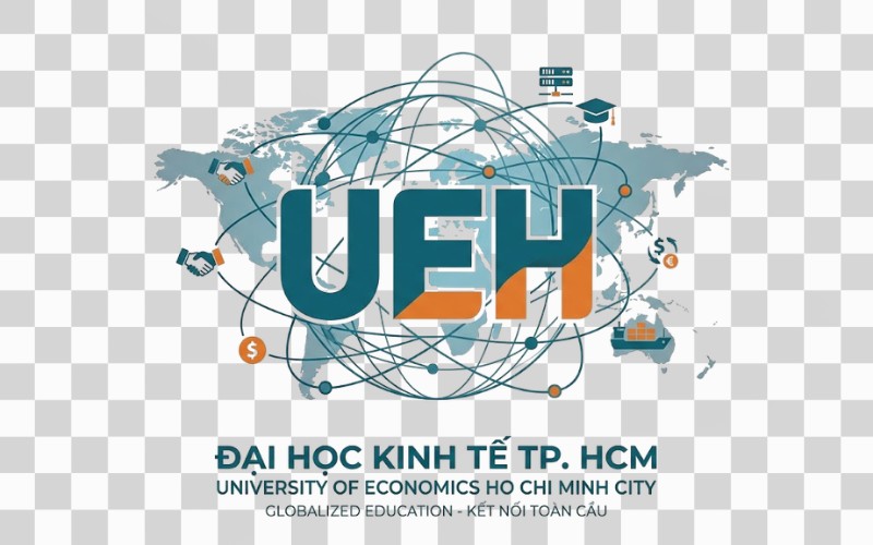 Logo UEH kết hợp yếu tố toàn cầu hóa