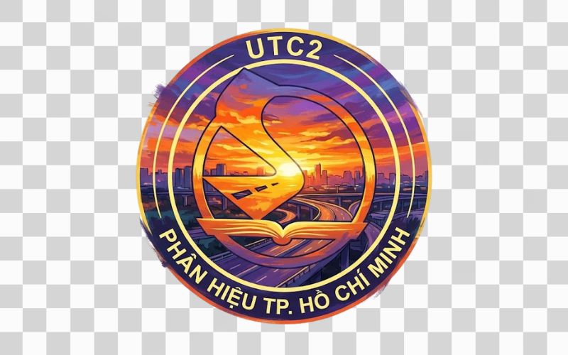 Logo UTC2 kết hợp bầu trời hoàng hôn nghệ thuật