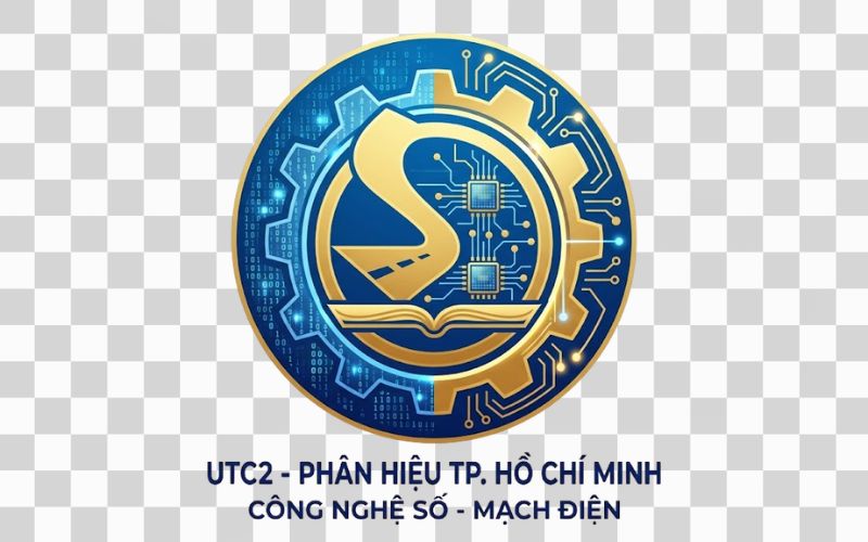 Logo UTC2 kết hợp công nghệ số, mạch điện