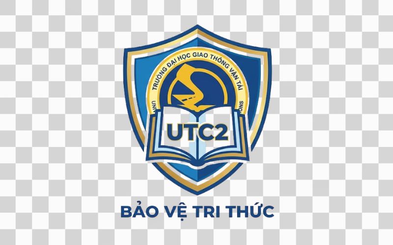 Logo UTC2 kết hợp hình khiên bảo vệ tri thức