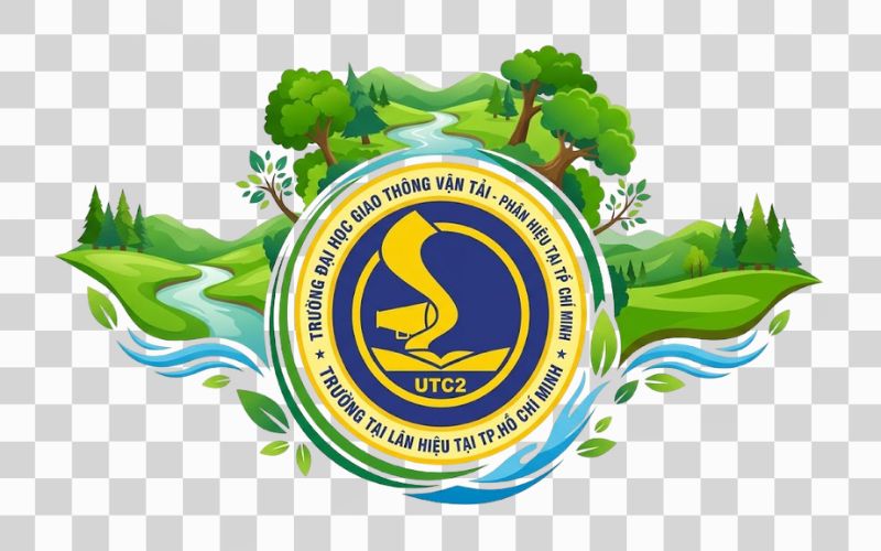 Logo UTC2 kết hợp phong cảnh thiên nhiên xanh mát