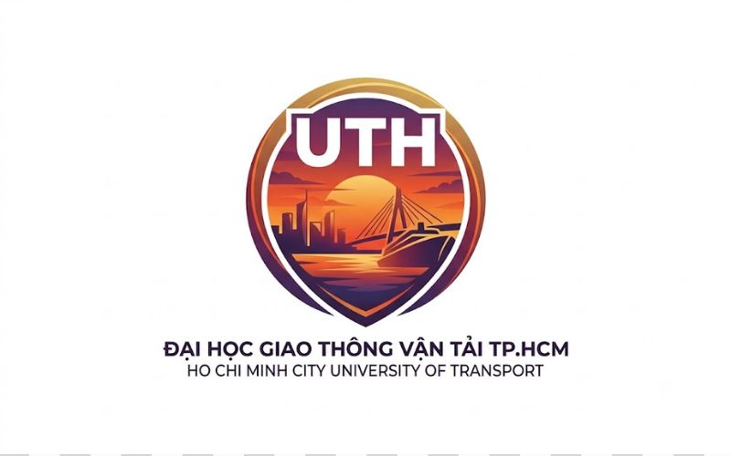Logo UTH kết hợp bầu trời hoàng hôn nghệ thuật